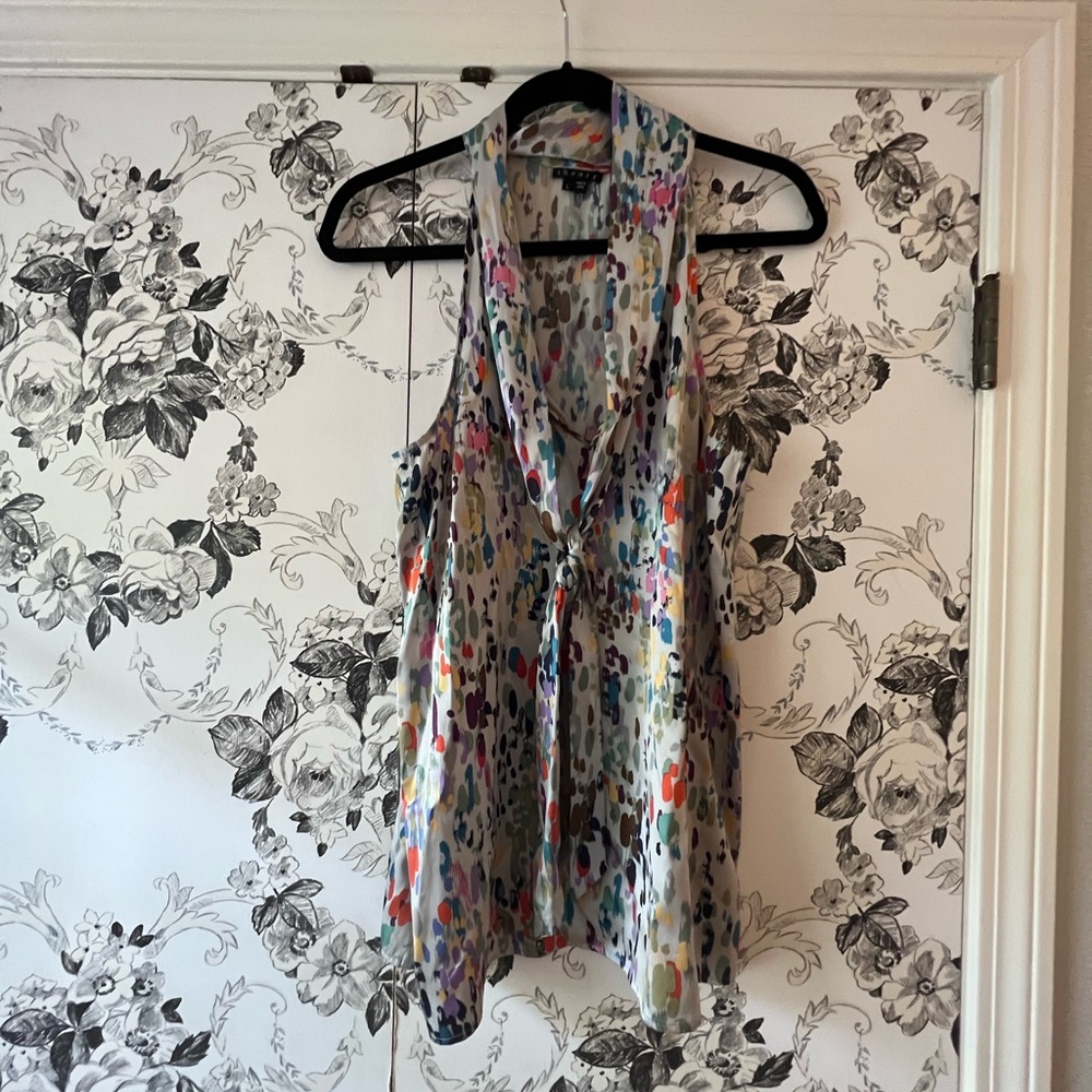 Theory Silk multicolor tank with tie. Gorgeous!